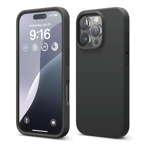 elago Compatible with iPhone 16 Pro Case, Premium Liquid Silicone Case, Full Body Protective Cover, Shockproof, Slim Phone Case, Anti-Scratch Soft Microfiber Lining, 6.3 inch (Black) Cover