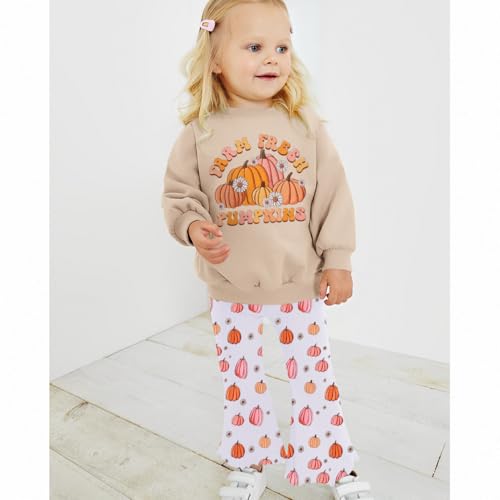 Halloween Bell Bottoms Outfit Toddler Baby Farm Fresh Pumpkin Sweatshirt Crewneck Long Sleeve Pullover + Flare Pants3