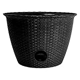 The HC Companies Woven Garden Hose Holder - Lightweight Plastic Decorative Water Hose Holder w/100-Foot Capacity - Garden Hose Pots for Outside (18”, Black, Pack of 1)