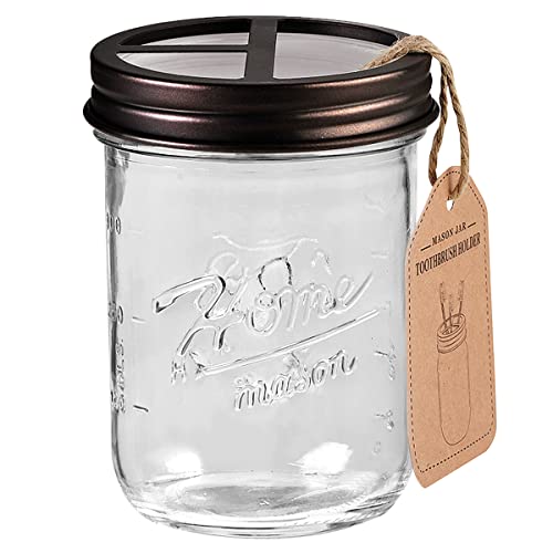 SheeChung Mason Jar Toothbrush Holders Bathroom Accessories Bathroom Essentials Bathroom Organizers and Storage Bathroom Countertop Organizer Glass Toothbrush Holders for Bathroom Bronze