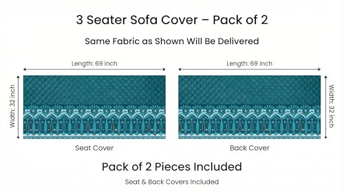 Image of Velvet 3 Seater Sofa Cover Fully Covered | Anti Skid Non Slip | Plain Aqua Blue | Sofa Slipcover for Living Room