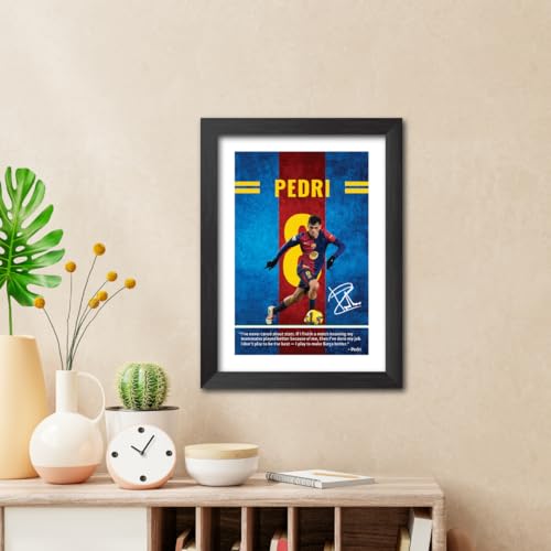 Image of TenorArts Pedri Quotes Poster Frame Barcelona Laminated Photo Framed Painting with Matt Finish Black Textues (12 inches x 9inches)