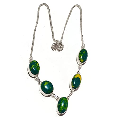 JENAV JEWELS Natural Mosaic Jasper Oval Gemstone Handmade Statement Necklace Jewelry, Jasper Necklace, Gift for Her