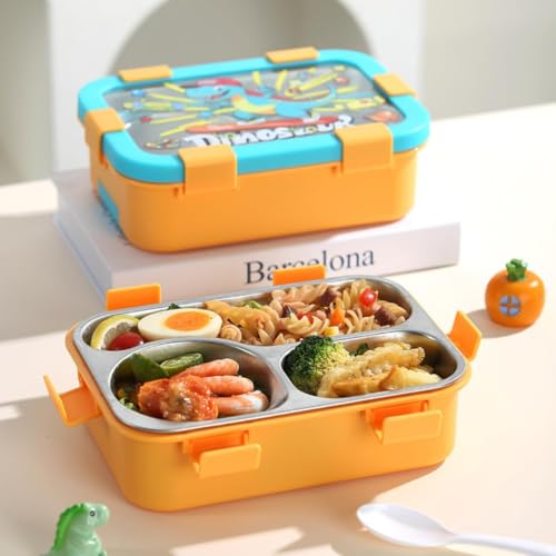 Image of 700ML Kids Lunch Box - 3 Compartment Space Astronaut Blue Tiffin Box with Leakproof Clip Locks BPA-Free, Durable Food Storage Container for School, Travel & Picnic - Blue