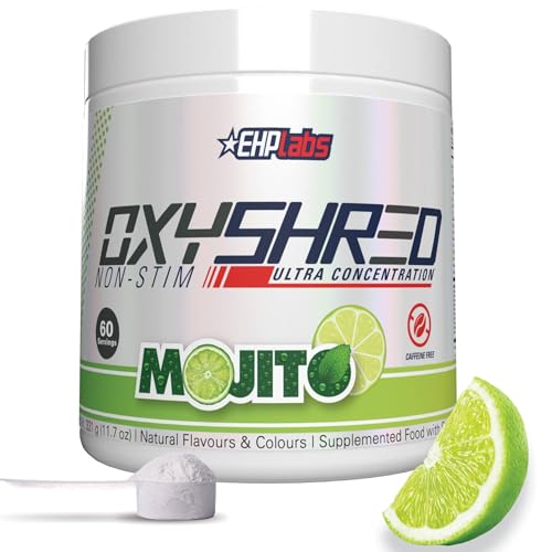 EHP Labs OxyShred Non Stimulant Pre Workout Powder - Stim Free Pre Workout, Caffeine Free Preworkout for Men & Women - Non Stim Preworkout - Sugar Free Energy Powder - Mojito, 60 Servings