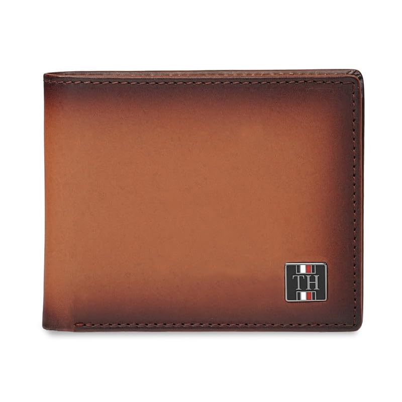 Image of Tommy Hilfiger Men's Leather Global Coin Wallet Gistel - Tan | Slim Bifold with 4 Card Slots, 2 Bill CompartMen'sts & 6-Month Warranty | Stylish Purse for Men's