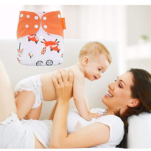 HahaGo Baby Stoffwindel waschbar wiederverwendbare Windeln All-in-One-Taschenwindel für die meisten Babys und Kleinkinder (4PCS, Orange Fox Muster)