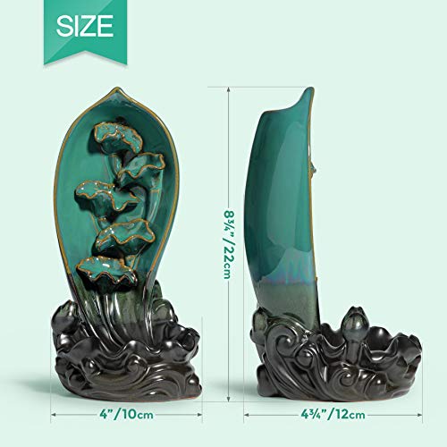 Comsaf Waterfall Backflow Incense Burner Ceramic, Handmade Censer Incense Cone Incense Stick Holder, Aromatherapy Ornament Home Decor Porcelain Yoga Meditation Relaxation Office Gift, Koi Fish Pond #TOP1