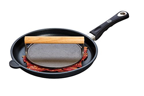 HIC Bacon Press and Steak Weight, Ferro fundido pesado com cabo de madeira, para Grill Panini Hambúr