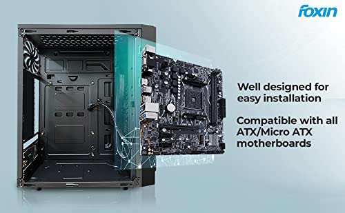 Image of Foxin PACE Desktop Computer Case /PC Cabinet - with Steel Metal Body | ATX Motherboard Compatible | Color Metallic Black