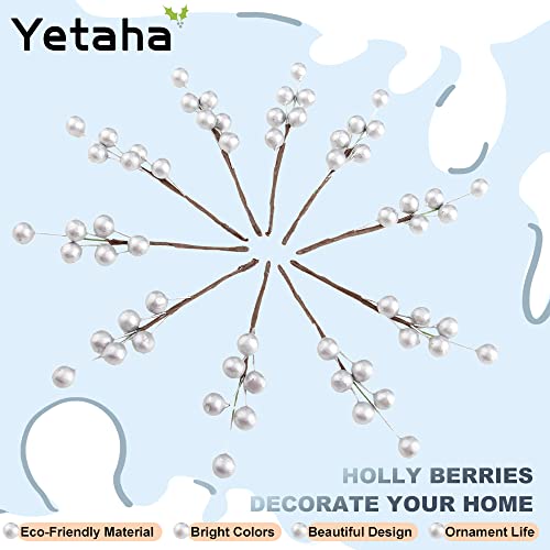 Yetaha 10 Pcs Christmas Artificial Holly Berries (Silver Fruits On The Branch) For Decoration #TOP6