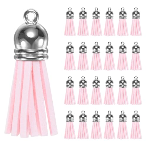 M METERXITY 50-Pack Faux Suede Tassel 1.4 Inch Small Keychain Rust Faux Leather Tassels Charm Light Pink with Rings for DIY Crafts/Keychain/Earrings/Bracelets/Necklace