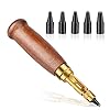 TLKKUE Adjustable Leather Hole Punching Tool Automatic Puncher with Wooden Handle Hollow Hole Punch with 6 Tips Size (1.5mm/2mm/2.5mm/3mm/3.5mm/4mm) for Leather Belt, Bag, Wristband
