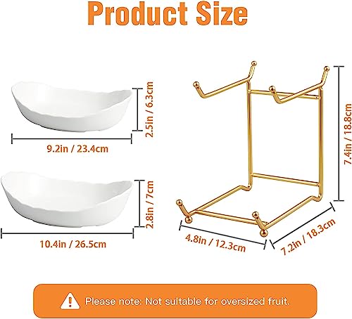 HOMKULA Fruit Bowl for Kitchen Counter - 2 Tier Ceramic Serving Bowls with Metal Stand, Tiered Fruit Basket for Fruit Vegetable Storage, Snack, Nuts, Cake, Dessert - Thumbnail 3