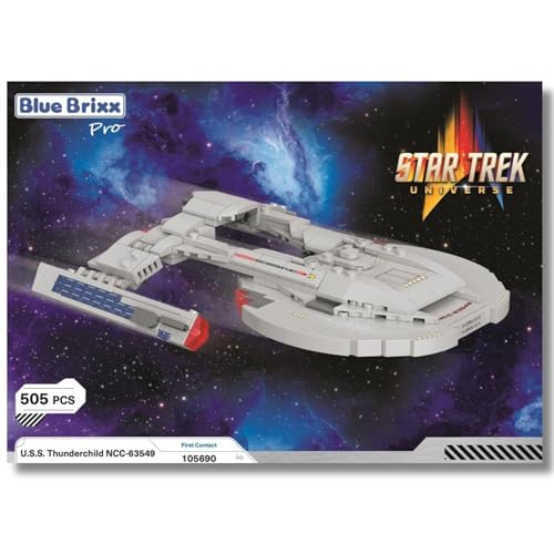 BlueBrixx Star Trek USS Thunderchild NCC-63549 Star Trek-Set Modellbausatz für Erwachsene, Klemmbausteine-Set aus 505 Teilen mit gedruckter Anleitung, Kompatibel mit anderen Marken, 105690