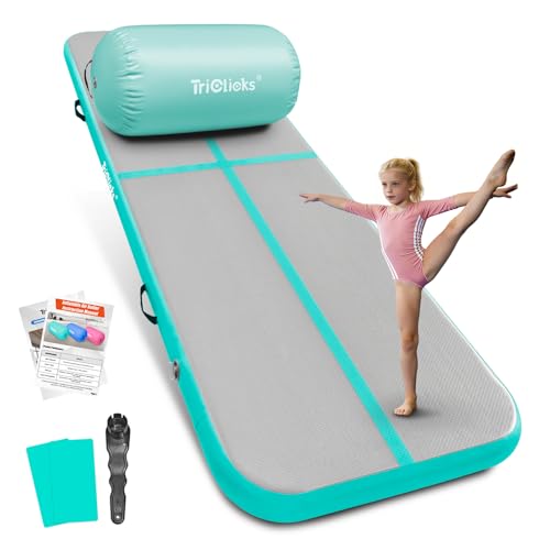 Triclicks Inflatable Gymnastics Air Mat Tumbling Track with Air Roller Barrel Octagon Mat for Backhandspring Trainin Home Gym Use(80 * 50+300 * 100 * 10 Green)