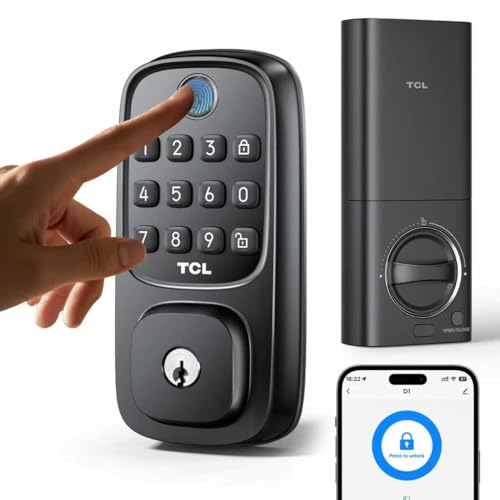 TCL D1 Smart Lock, Fingerprint Door Lock, Keyless Entry Keypad Deadbolt Lock for Front Door, Built-in WiFi, Works with Alexa/Google Assistant, Easy Installation, 8 Months Battery (Black)