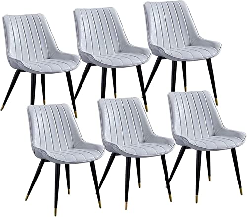 SJIALEN Set of 6 Modern Faux Leather Dining Chairs, Upholstered Metal Legs Living Room Chair Kitchen Leisure Backrests Retro PU Chair Kitchen Chair (Color : White, Size : 46x53x83cm)