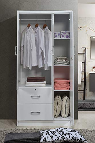 image for Hodedah 3-Door 2-Drawers, 3-Shelves in White Bedroom Armoires, 21