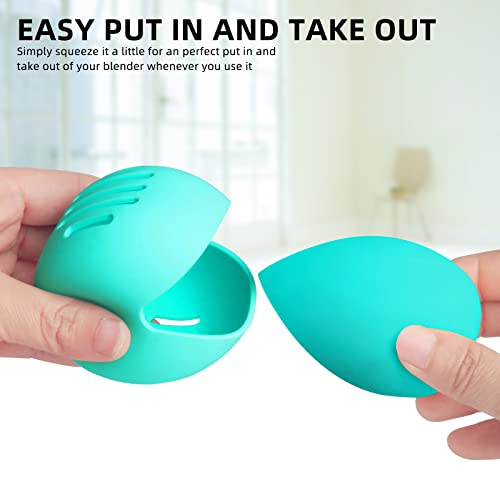 Makeup Sponge Holder Convenient Vented Silicone Beauty Blender Holder, Reusable Make Up Sponge Travel Case, Separate Compartment Sanitary Portable Makeup Sponge Case For Daily And Travel(Tiff Blue) #TOP1