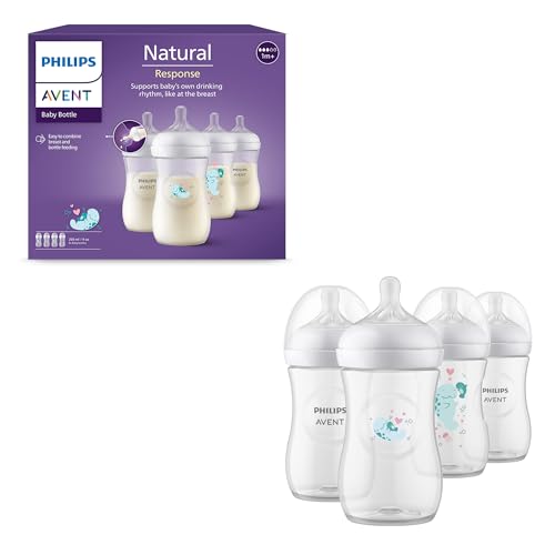 Philips Avent Natural Response zestaw upominkowy - 4 butelki Natural Response 260 ml z smoczkiem T3 (1 miesiąc i więcej) (model SCY903/61)