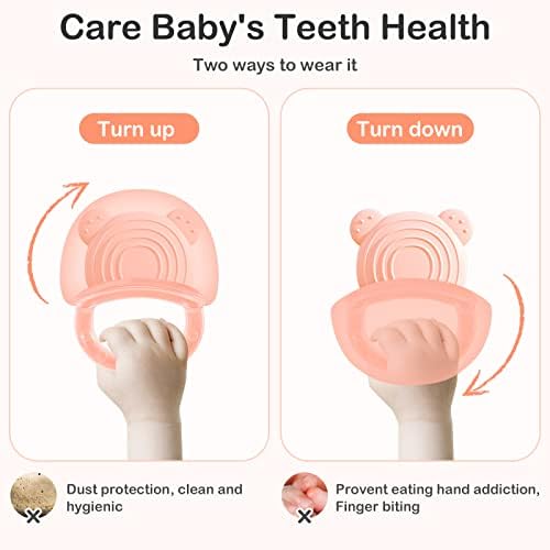 2 Pack Silicone Teething Mitten for Babies, Bear Chew Teething Toys for Baby Infants 3+ Month,Teether Glove for Soothing Teething Relief Finger Sucking Massages Sore Gums fit for 3-6 Months