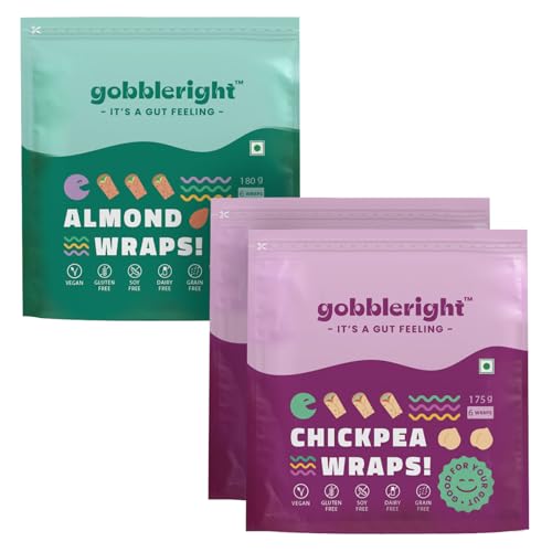 Image of GOBBLERIGHT Almond Wraps & Chickpea Wraps Bundle | Pack of 2 Each (12 Wraps) | Gluten-Free, Vegan, Dairy-Free | Perfect for Tacos, Burritos, Shawarmas | Healthy, Low-Calorie, Keto-Friendly Tortilla Wraps