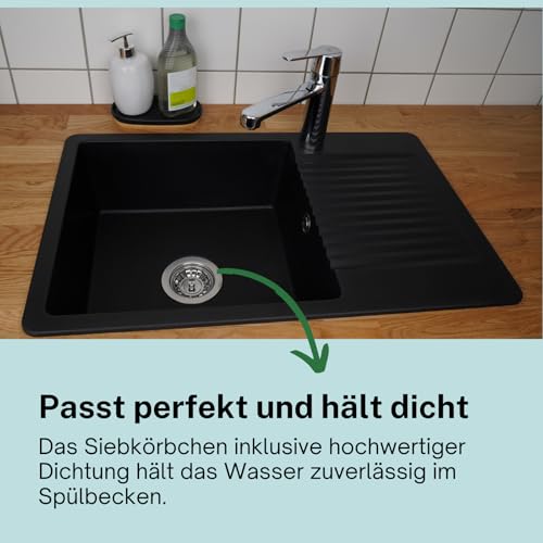 Stöpsel Siebkörbchen mit Dichtung Ø 80mm passend für IKEA ATLANT DOMSJÖ Spülbecken Dichtungsring Siphon Ersatz (1 Stück) (Dichtung (Dreibein))