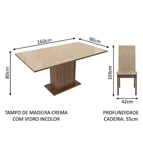 Conjunto Sala de Jantar Madesa Moscou Mesa Tampo de Vidro com 6 Cadeiras