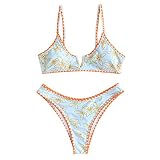 ZAFUL V Wired Peitsche Stich Blumenmuster Cami High Leg Cut Bikini Set Gepolsterte Zwei St¨¹cke Badeanzug Bademode f¨¹r Damen (G-Hellblau,S)