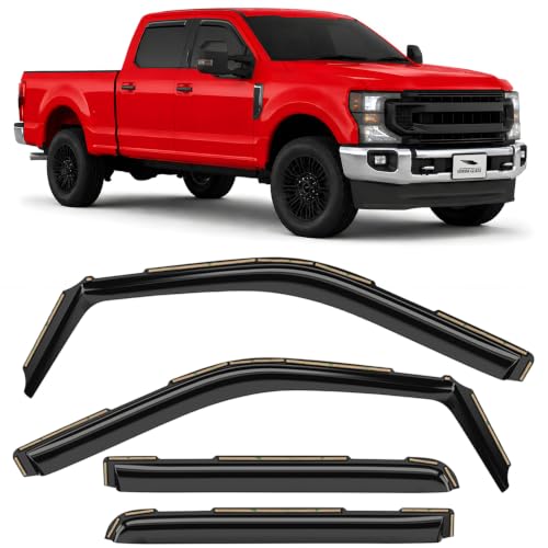 Voron Glass in-Channel Extra Durable Rain Guards for Ford F250 to F550 Super Duty 2017-2022 Crew Cab, Window Deflectors, Vent Window Visors, 4 Pieces - 200289