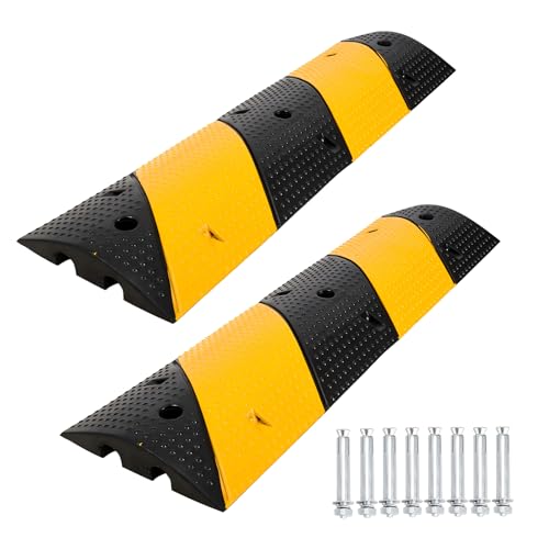 PioneerWorks 3.3FT Rubber Speed Bump, Set of 2 Durable Speed Bumps with 8 Bolts, Ideal for Roads, Parking Lots, Schools, Warehouses, and Hotels, Supporting Up to 66000 Lbs 36inch