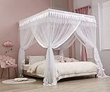 Mengersi Princess 4 Corners Post Bed Curtain Canopy Mosquito Net Bedroom Decoration (White, California King)