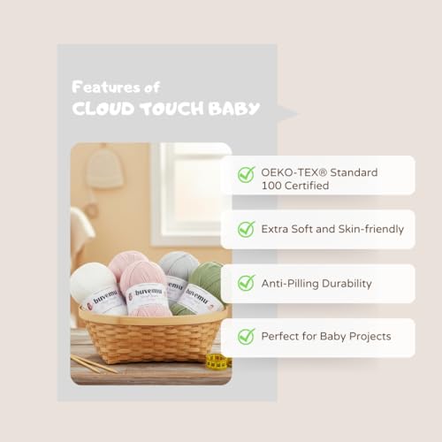 Image of Cloud Touch Baby - DK Weight Soft Anti-Pilling Yarn for Baby Clothes, Blankets & Amigurumi Crochet & Knitting, 90% Acrylic 10% Viscose derived from Bamboo, 3.53 Oz / 262 Yards (Orange, 1 Pack)