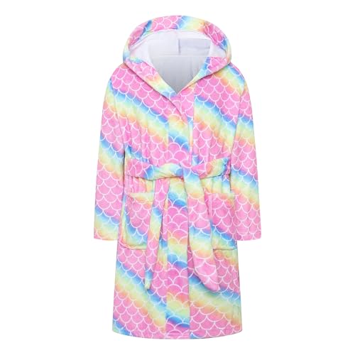Image of Umeyda Girls Fleece Hooded Robes, Warm Printed Bath Robe for Kids Soft Fuzzy Bathrobe for Gifts
