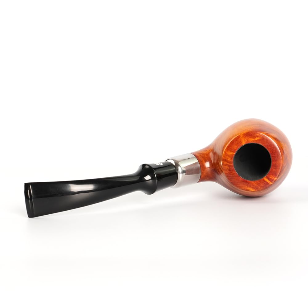 MUXIANG Pipe à tabac en bruyère classique pomme pliée avec anneau en métal AA0452Q