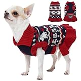 IECOii 犬用セーター ニット 犬 服 ソフト 厚み 可愛い スカート付き 保温服 猫服 秋冬 早春 防寒対策 着脱が簡単 小型犬 チワワ服 ハロウィン クリスマス 誕生日 新年 レッド S