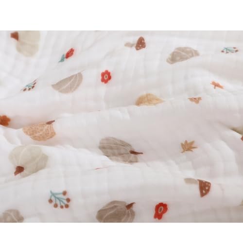 Image of Ultra Soft 6-Layer Muslin Baby Blanket 43 inchx43 inch Happy Fall Pumpkin Breathable Lightweight Muslin Cotton Swaddles Bed Blankets for Toddlers Babies Newborn Birthday Gifts All Seasons
