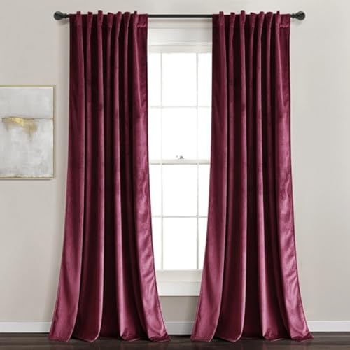 Magic bedding Plum color Velvet Curtain Luxury Cotton Velvet Curtain Bohemian Window Curtain Living Room Curtain Room Curtain Extra Large (50WX108L Inches)