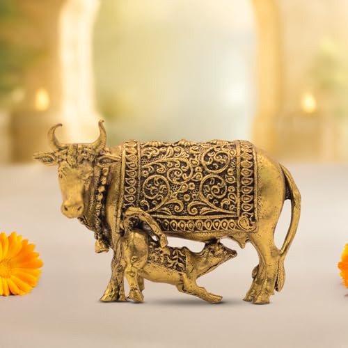 Image of Astrotalk Kamdhenu Cow Idol in Pure Brass | Compact Kamadhenu Idol for Vastu, Mandir for Home, Temple Shelf | Ideal Diwali Gift or Return Gifts for Pooja | Puja Mandir Decor | 5.5x2.5x4 cm | 1 Piece