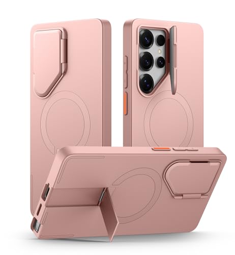 Image of SURITCH for Samsung Galaxy S25 Ultra Phone Case, Magnetic Protective Cover with Camera Cover & Adjustable Metal Kickstand for Galaxy S25 Ultra (2025)-Pink