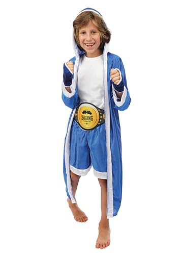 P'tit Clown - 21016 - Set de Déguisement Boxeur Enfant - Peignoir, Short, Ceinture, Sous-Gants - Pour Tenue Carnaval, Halloween, Cosplay, Fête Costumée -...