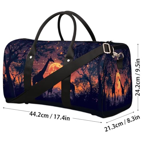 Travel Duffle Bag Animal Giraffes Forest Foldable Travel Bags for Men Women, 17 Inch Gym Bag Workout Bag Carry on Weekender Overnight Bag for Gym Travel4