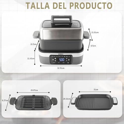 Miniatura 2 de Aewhale Olla Multifunción 8 En 1 De 4.25 L, Con Función De Cocción Lenta, Vaporera, Arrocera, Sartén Y Función Para Mantener El Calor. Capacidad Familiar, Color Gris