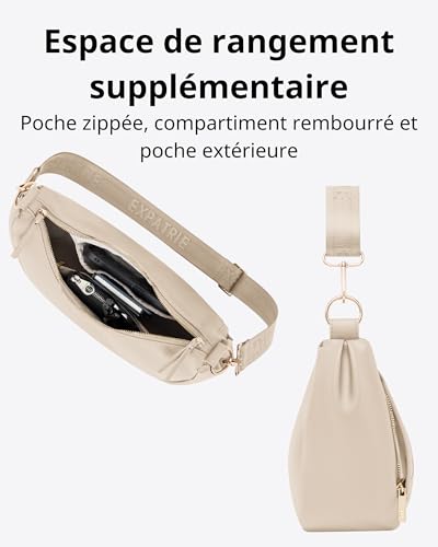 Sac demi lune Expatrié Lea Medium en cuir végétalien imperméable