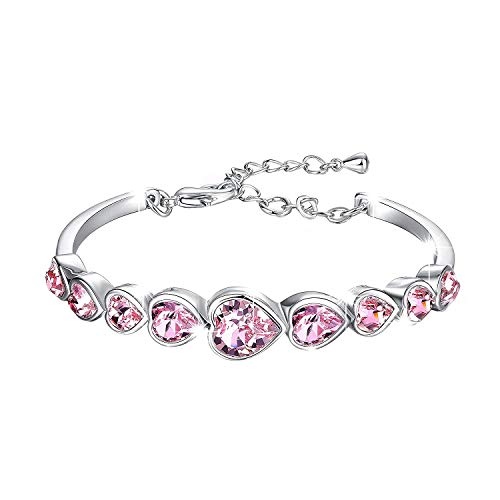 Yellow Chimes Bella Beauty CZ Heart Charm Bracelet for Women and Girls. Perfect to Gift! (Pink Ocean)