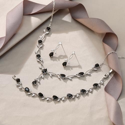 Image of EVER FAITH Cubic Zirconia Pearl Leaf Bridal Jewelry Set for Bride Women