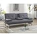 Naomi Home Low Profile Design: Convertible Folding Futon Sofa Bed Sleeper Couch for Living Room Faux Leather Upholstered Futon Sofa with Armrests, Metal Legs, 2 Cup Holders, Gray