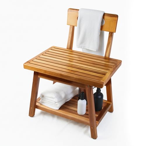 ENKEZI Shower Bench Stool Waterproof with Storage Shelf for Inside