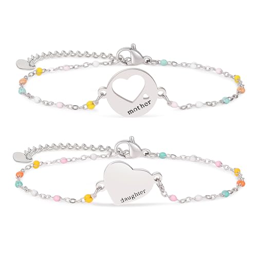 Image of DS Mother Daughter Bracelets Set,18K Gold Plated Stainless Steel Heart Jewelry for Women Girls,Mothers Day Gifts for Mom /Daughter,Adjustable Matching Bracelets for Mommy and Me gift box packaging